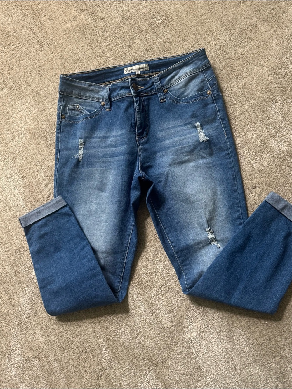 Royalty For Me Distressed Dark Blue Skinny Jeans